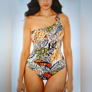 NWT SKINNY DIPPERS by MiracleSuit Wurley Triple Sec One-Shoulder Swimsuit XL
